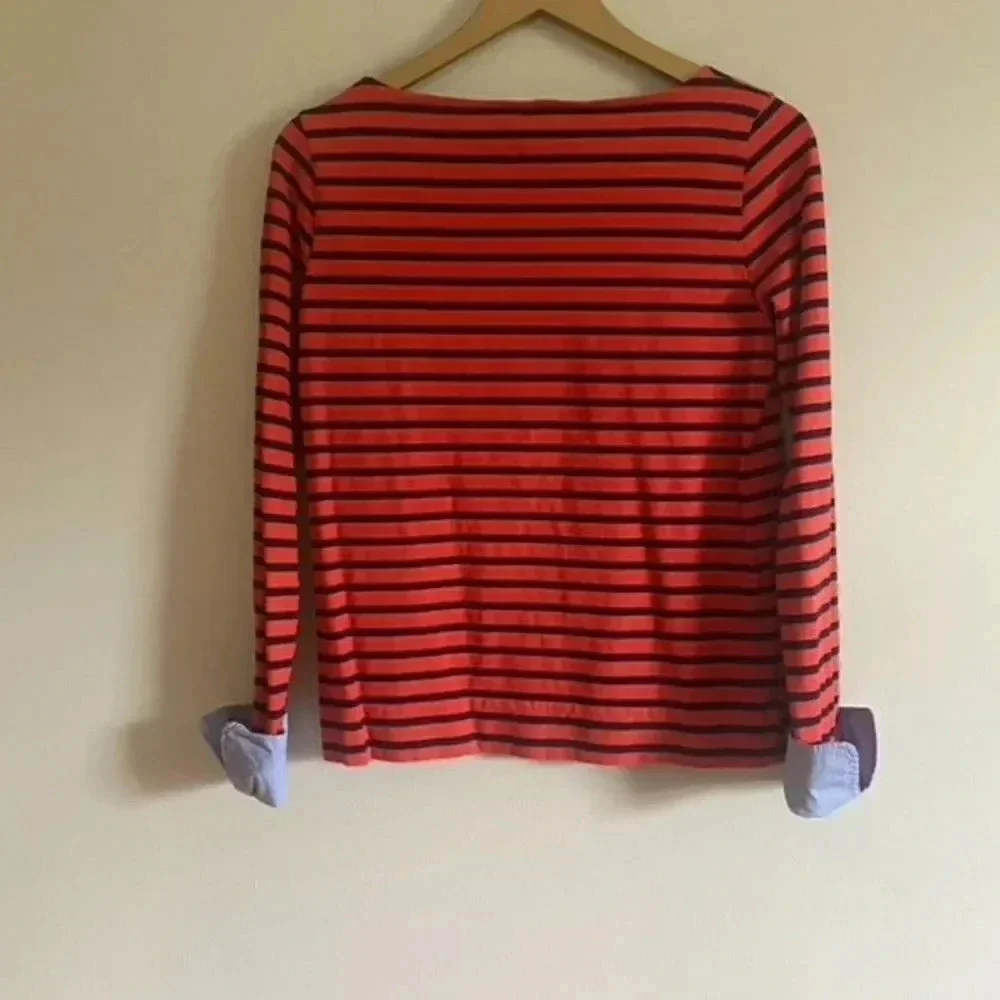 J. Crew Red Striped Nautical Top with Cuff